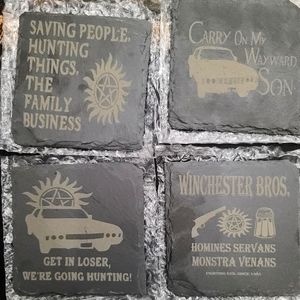 Supernatural engraved slate coaster